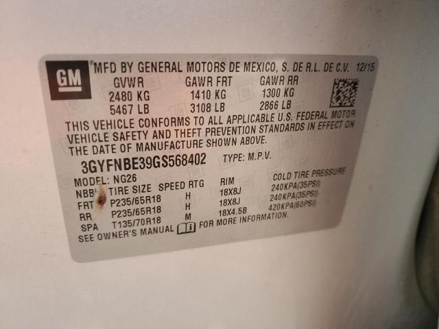 2016 CADILLAC SRX LUXURY 3GYFNBE39GS568402