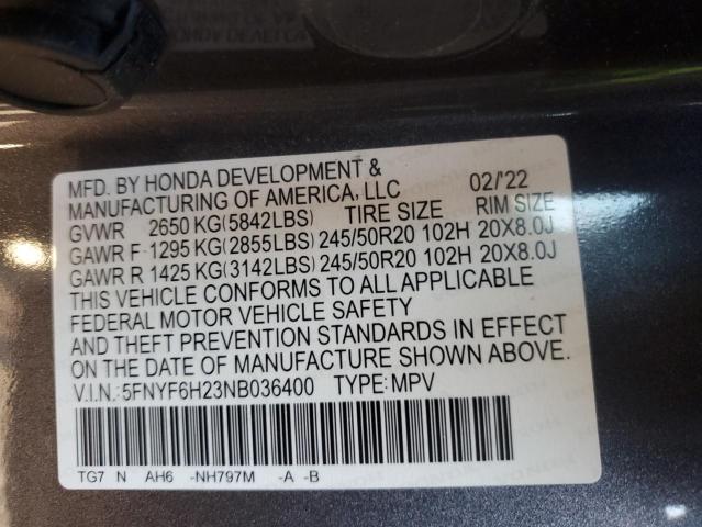 2022 HONDA PILOT SE 5FNYF6H23NB036400