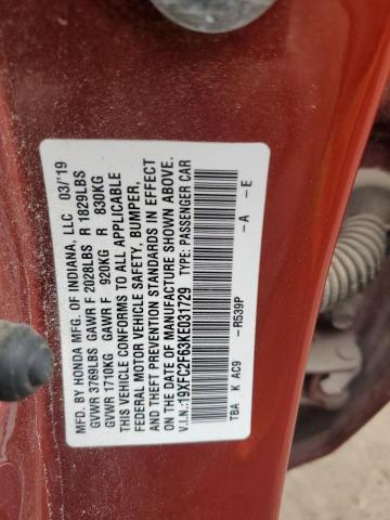 2019 HONDA CIVIC LX 19XFC2F63KE031729
