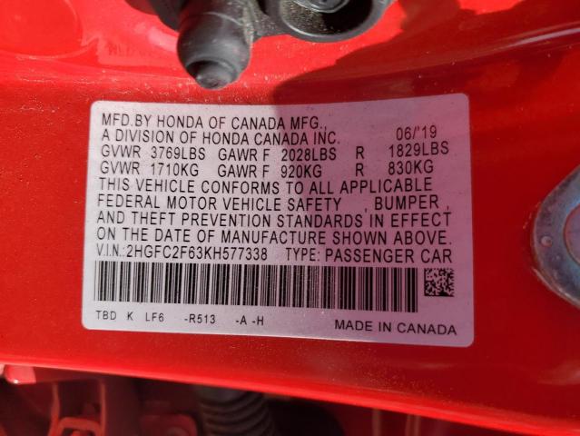 2019 HONDA CIVIC LX - 2HGFC2F63KH577338