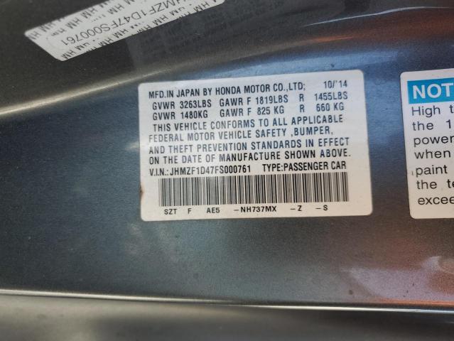 2015 HONDA CR-Z JHMZF1D47FS000761