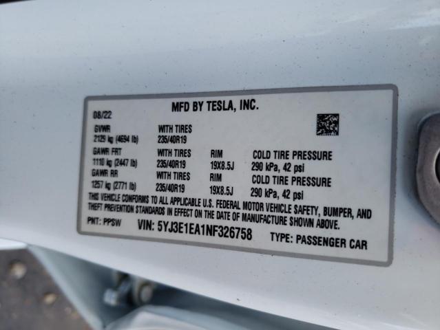 2022 TESLA MODEL 3 - 5YJ3E1EA1NF326758