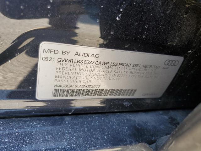 2021 AUDI S8 WAU8SAF85MN022517