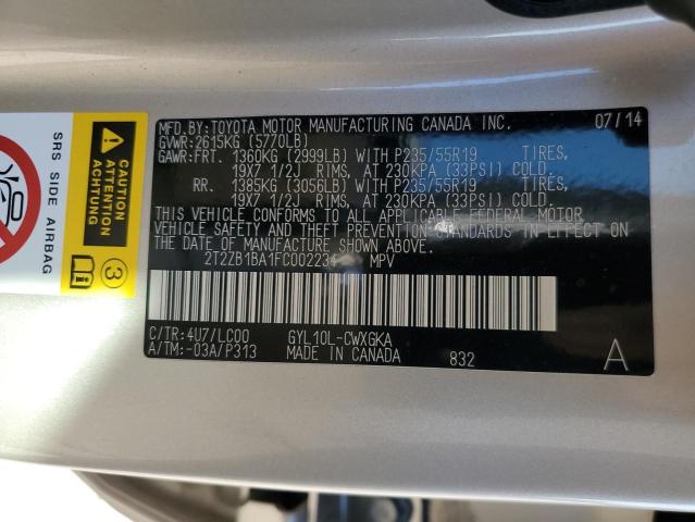 2015 LEXUS RX 450H 2T2ZB1BA1FC002234