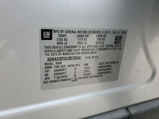 2018 CHEVROLET EQUINOX LT 3GNAXSEV2JS576240
