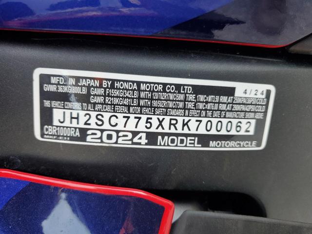 2024 HONDA CBR1000 RA JH2SC775XRK700062