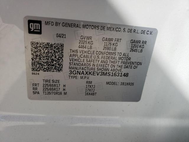 2021 CHEVROLET EQUINOX LT 3GNAXKEV3MS163148