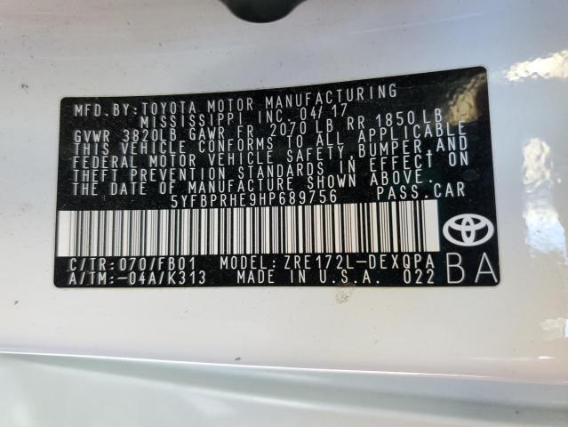 2017 TOYOTA COROLLA LE 5YFBPRHE9HP689756