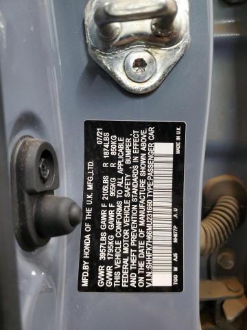 2021 HONDA CIVIC - SHHFK7H66MU231660