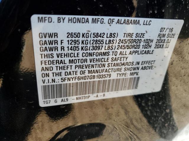 2016 HONDA PILOT ELIT - 5FNYF6H07GB103579