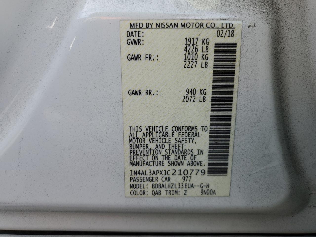 Lot #3050630104 2018 NISSAN ALTIMA 2.5