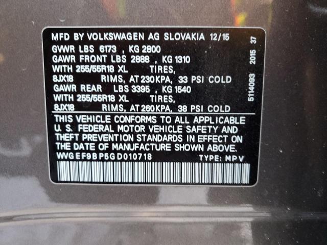 2016 VOLKSWAGEN TOUAREG SP WVGEF9BP5GD010718