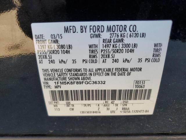 2015 FORD EXPLORER L 1FM5K8F89FGC36332