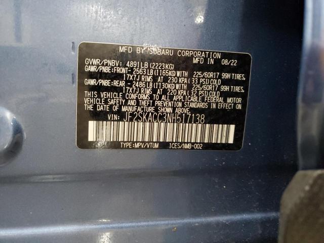 2022 SUBARU FORESTER JF2SKACC3NH517138