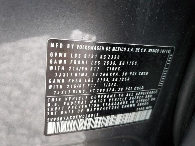 2019 VOLKSWAGEN TIGUAN SE - 3VV3B7AX3KM035015
