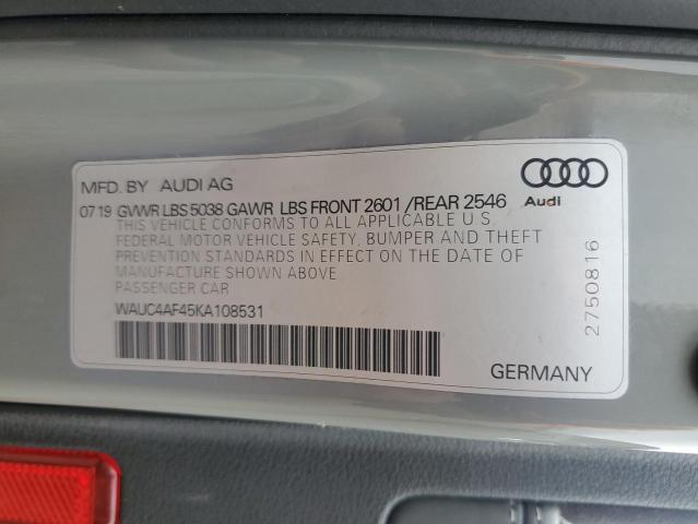 2019 AUDI S4 PRESTIG WAUC4AF45KA108531