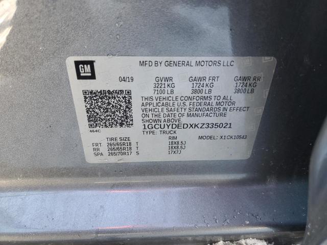 2019 CHEVROLET SILVERADO - 1GCUYDEDXKZ335021