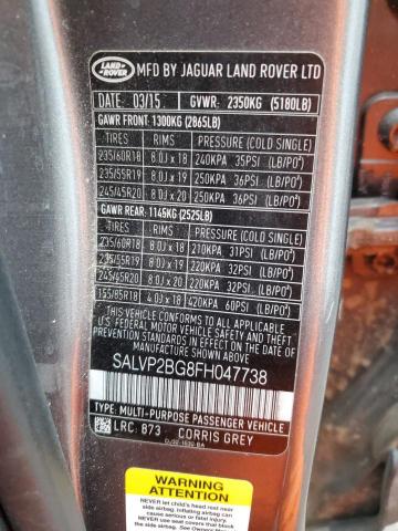 2015 LAND ROVER RANGE ROVE - SALVP2BG8FH047738