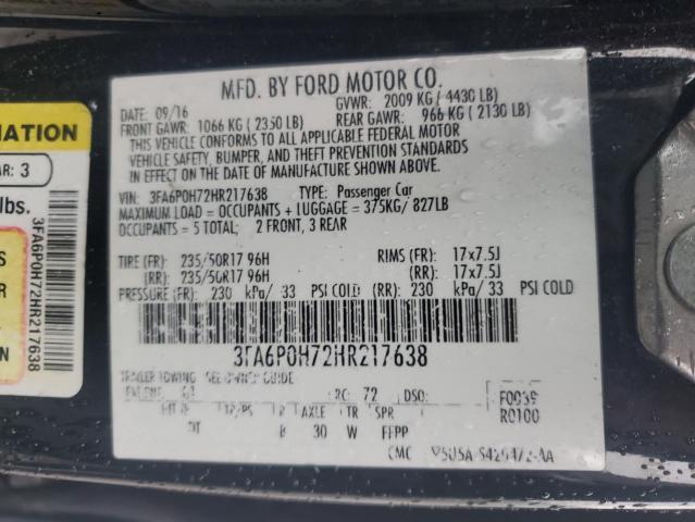 2017 FORD FUSION SE 3FA6P0H72HR217638
