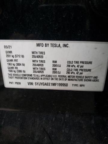 2021 TESLA MODEL Y 5YJYGAEE1MF199950
