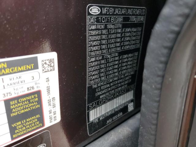 2019 LAND ROVER RANGE ROVE - SALGR2RK4KA531129