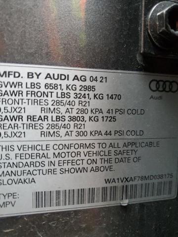 2021 AUDI Q7 PRESTIG WA1VXAF78MD038175
