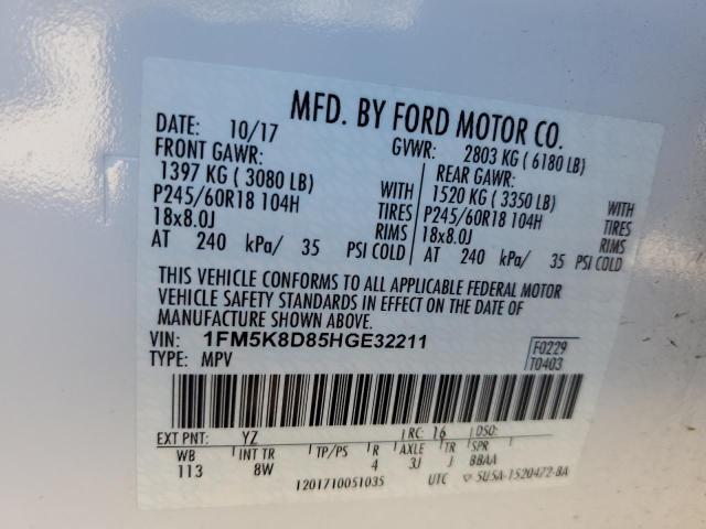 2017 FORD EXPLORER X - 1FM5K8D85HGE32211