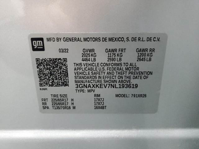 2022 CHEVROLET EQUINOX LT 3GNAXKEV7NL193619