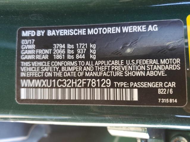 2017 MINI COOPER WMWXU1C32H2F78129