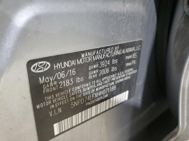 2017 HYUNDAI ELANTRA SE 5NPD74LFXHH071189