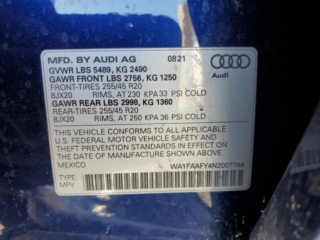2022 AUDI Q5 PRESTIG WA1FAAFY4N2007744