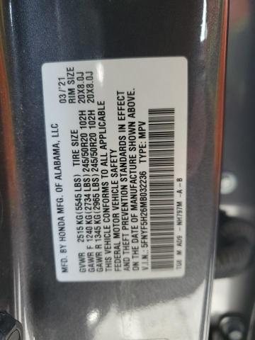 2021 HONDA PILOT SE 5FNYF5H26MB032236