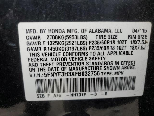 2015 HONDA PILOT SE 5FNYF3H3XFB032756