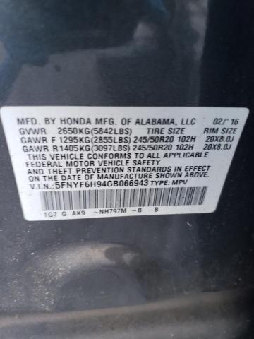 2016 HONDA PILOT TOUR 5FNYF6H94GB066943