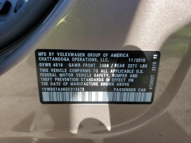 2016 VOLKSWAGEN PASSAT SE 1VWBS7A36GC013572