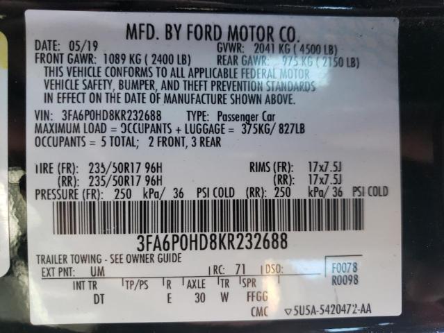 2019 FORD FUSION SE 3FA6P0HD8KR232688