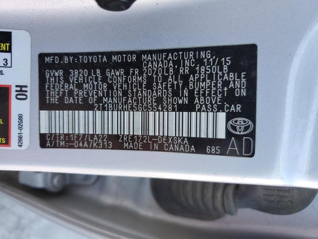 2016 TOYOTA COROLLA L - 2T1BURHE5GC554281