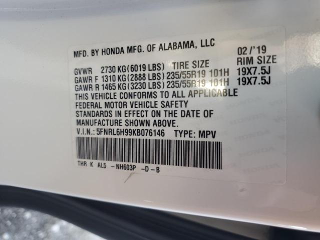 2019 HONDA ODYSSEY EL 5FNRL6H99KB076146