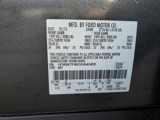 2016 FORD EXPLORER L - 1FM5K7F88GGA43455