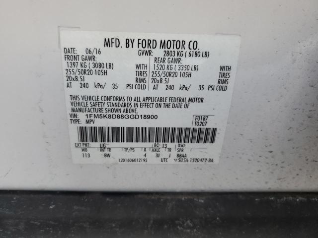 2016 FORD EXPLORER X - 1FM5K8D88GGD18900