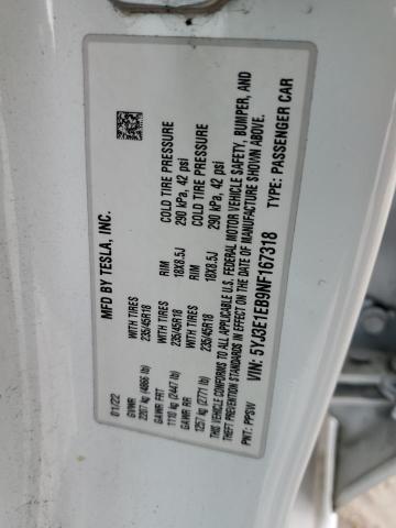 2022 TESLA MODEL 3 - 5YJ3E1EB9NF167318