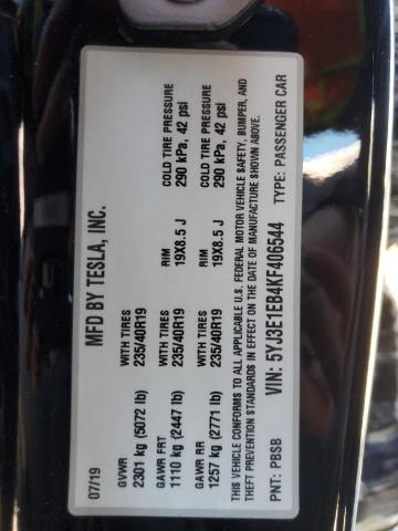 2019 TESLA MODEL 3 - 5YJ3E1EB4KF406544