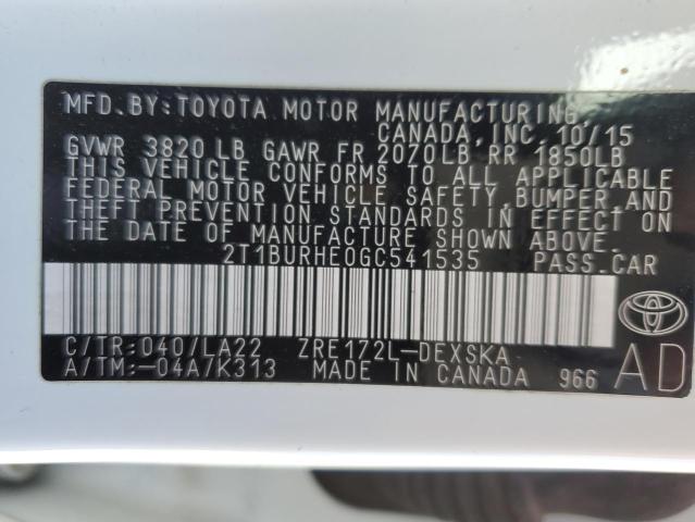 2016 TOYOTA COROLLA L - 2T1BURHE0GC541535