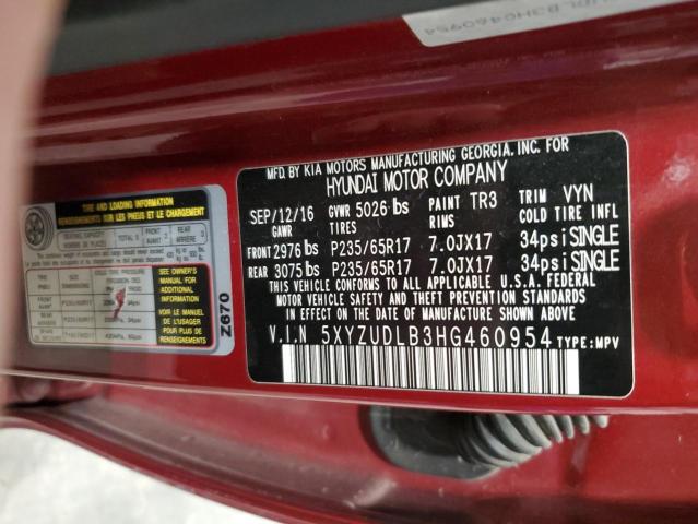 2017 HYUNDAI SANTA FE S 5XYZUDLB3HG460954