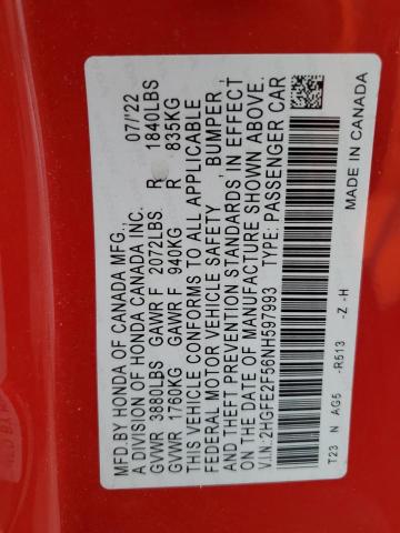 2022 HONDA CIVIC SPOR 2HGFE2F56NH597993