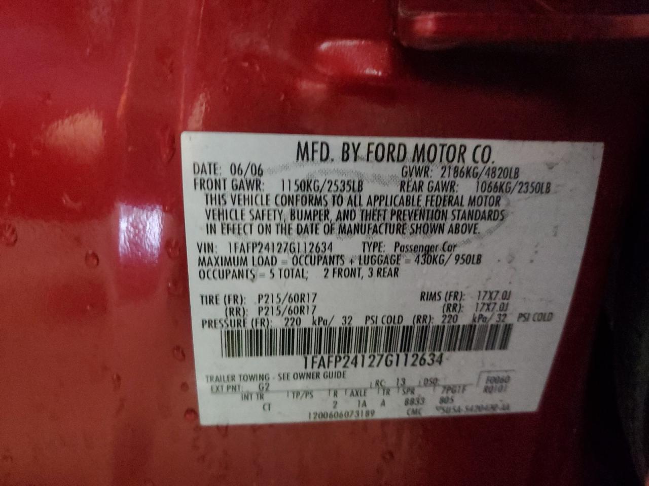 Lot #3055102992 2007 FORD FIVE HUNDR