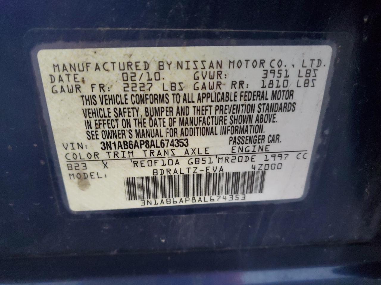 Lot #3045935257 2010 NISSAN SENTRA 2.0