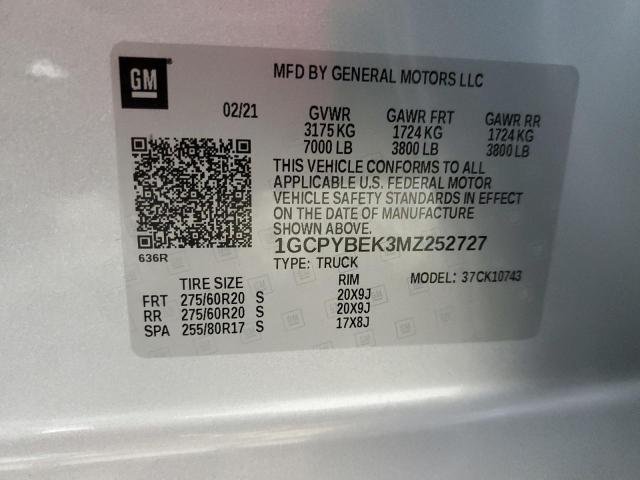 2021 CHEVROLET SILVERADO 1GCPYBEK3MZ252727