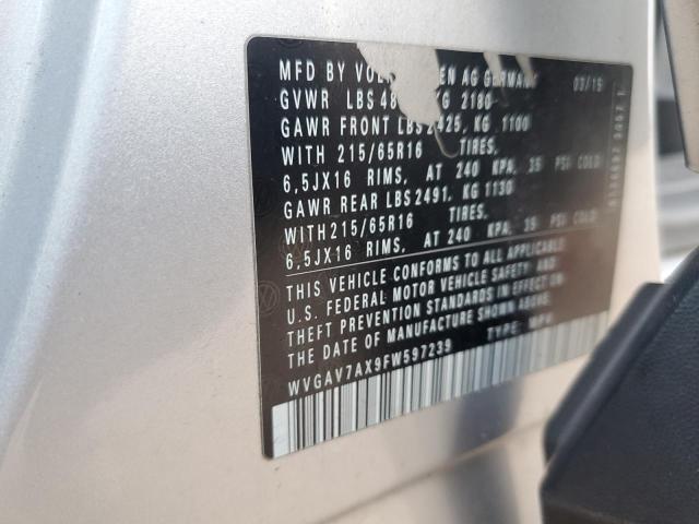 2015 VOLKSWAGEN TIGUAN S - WVGAV7AX9FW597239