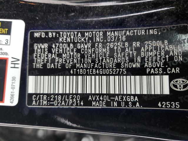 2016 TOYOTA AVALON HYB 4T1BD1EB4GU052775